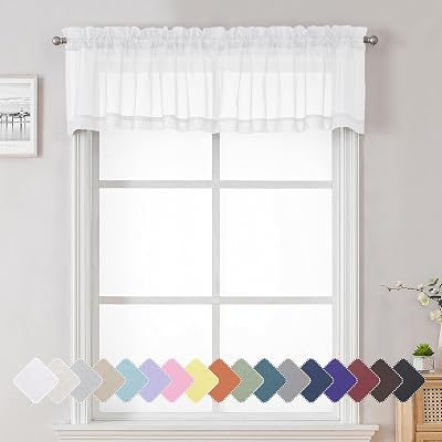 Lecloud Sheer White Curtains 14 Inch Length 2 Pieces, Light Filtering Voile Cafe Kitchen Valance with Dual Rod Pockets, Bedroom Living Room Sheer Short Curtains for Small Window Decor, 40 Wx14 L