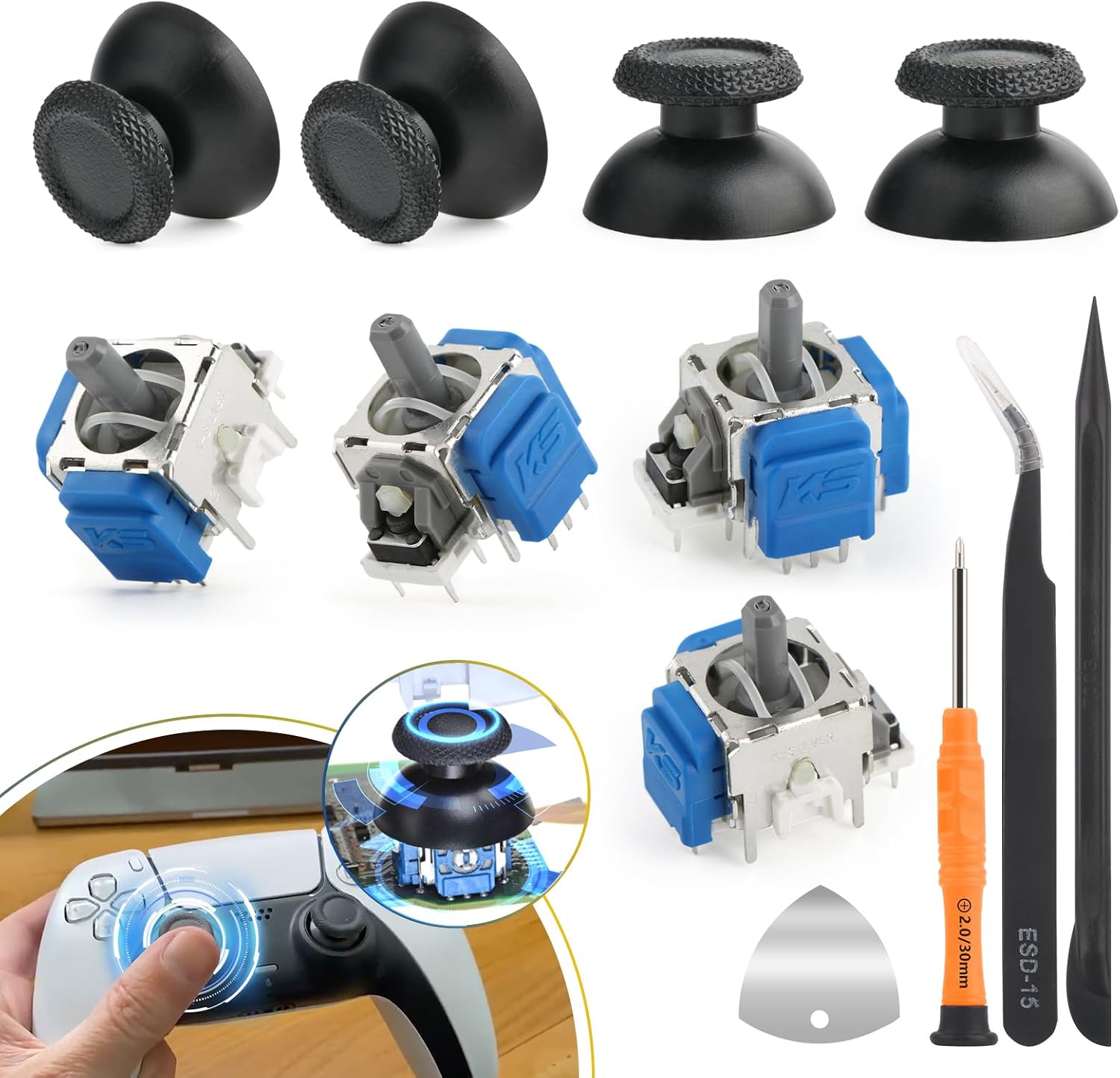 RongZy 4 Pack for PS5 TMR Joysticks Replacement for Play Station 5 PS5 Electromagnetic Stick Controller Accessories with Thumbstick Repair Kit