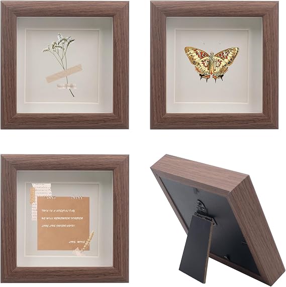 4 PCS Shadow Box Picture Frame, Vintage Small Wood Square Frame (4in)