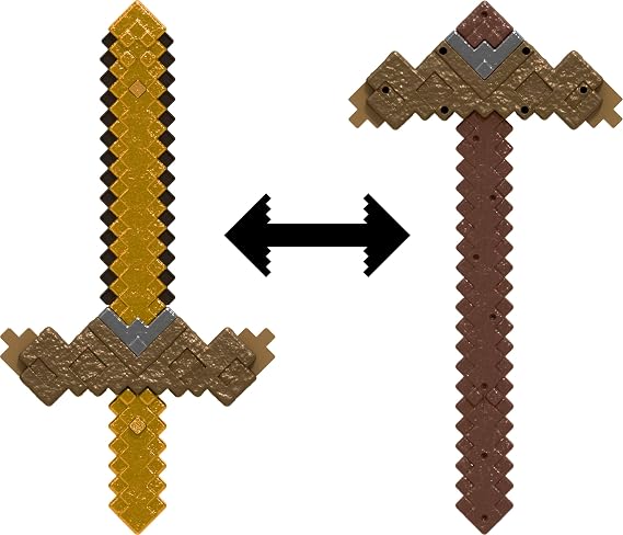 Mattel Minecraft Click & Switch Sword & Pick-Axe, Transforming Kid-Sized 2-in-1 Toy for Role-Play & Costumes
