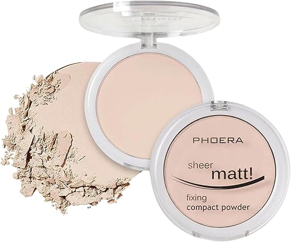 Compact Fixing Powder, Sheer Matt Setting Powder with Vitamin E, Long Lasting Pressed Make Up Foundation (201 - Translucent)