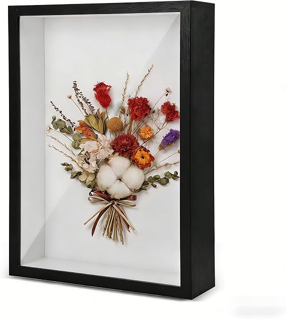 3D Shadow Box Frame, 23 x 28 x 3 cm Deep Picture Frames Box Display, Wooden Deep Photo Frame Box for Crafts Memorabilia Flowers Tickets Medals (23*28cm-Black)