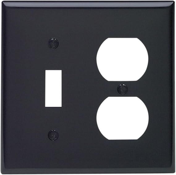 Leviton 2-Gang 1-Toggle 1-Duplex Device Combination Wallplate, Standard Size, Thermoplastic Nylon, Device Mount, 80705-E, Black