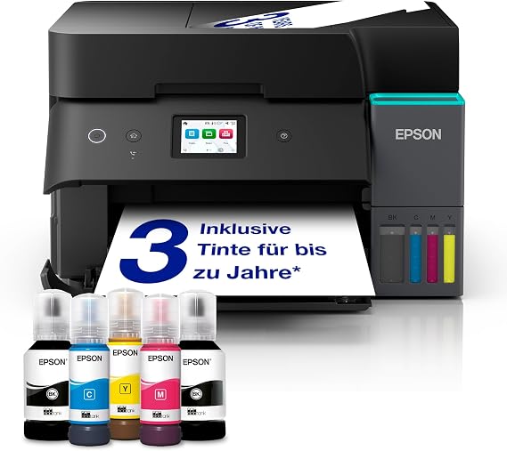 Epson EcoTank ET-4950 Tintentankdrucker fürs Das Home Office WLAN & Ethernet A4 (Duplex-) Druck Scannen Kopieren Faxen 6.1 cm Touchscreen ADF inkl. Tinte für bis zu 3 Jahre