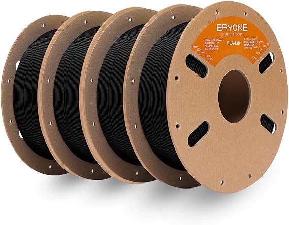 ERYONE PLA Lite Filament 1.75 mm 4 kg Bundle Filament PLA Lite For 3D Printer +/- 0.03 mm 1 kg/Spool Pack of 4 Black