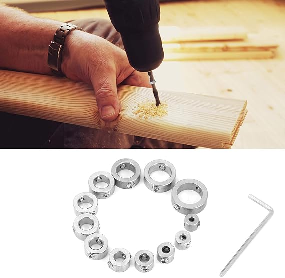 12Pcs Drill Depth Stop, 3-16mm Universal Stainless Steel Drilling Limit Stop Set