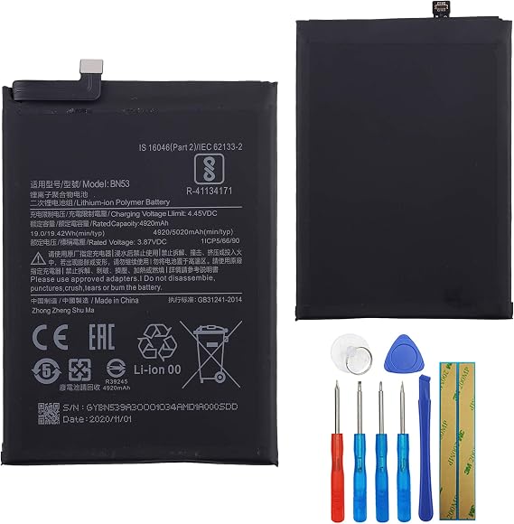 Replacement Battery BN53 Compatible with Xiaomi Redmi Note 9 Pro Redmi Note 10 Pro 4G with Tools