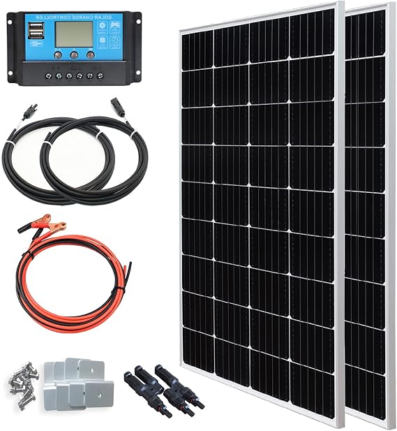 Solar Panel 300 Watt 12V Monocrystalline Solar Kit, 150W Solar Panel,30A Charge Controller,Extension Cable,Mounting Brackets Off Grid for RV,Boat,Camper, Home (300W Solar Panel Kit)