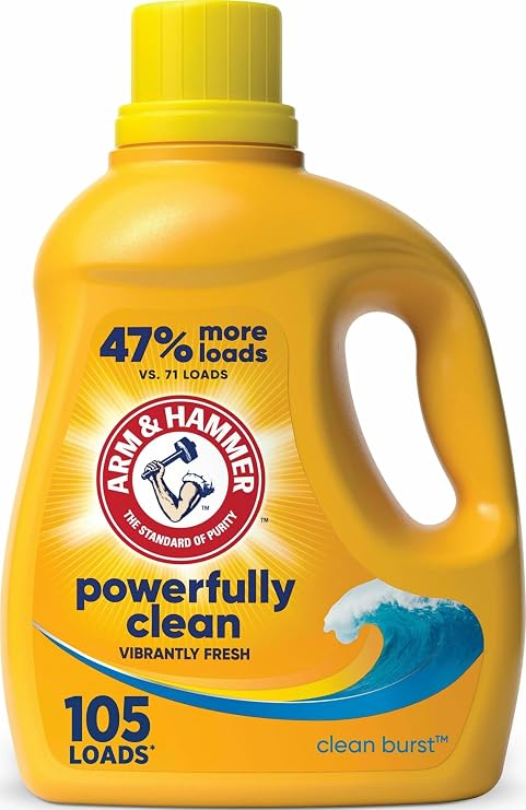 ARM & HAMMER Powerfully Clean Liquid Laundry Detergent | Clean Burst Scent, 105 Loads, 105 fl oz