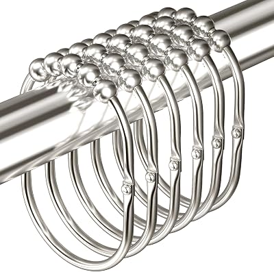 12PCS Wide Shower Curtain Hooks Rings, Rust Proof Stainless Steel, Heavy Duty Shower Hooks Rings for Bathroom Shower Rods Curtains Liners, Easy Glide Rollers, Set of 12,Chrome