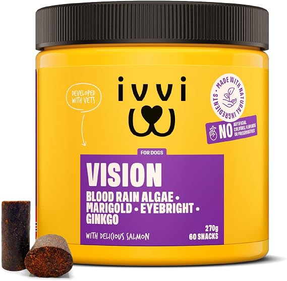 ivvi Vision – Eye Care Snacks for Dogs | With DHA, Astaxanthin, Blueberry & Eyebright | Supports Eye Comfort & Retina Function | 60 Soft Treats (270 g)