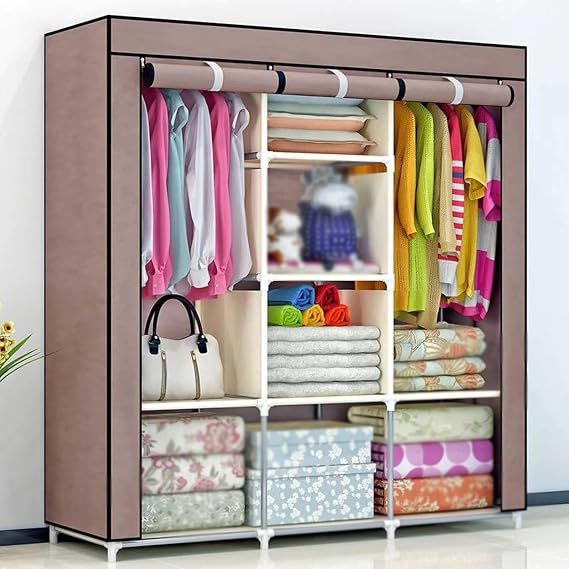 Portable Closet Wardrobe Heavy Duty Cloth Wardrobe, Fabric Wardrobe with Doors and Hanging Rods, Quick and Easy to Assembly, for Living Room, Bedroom, Clothes Room