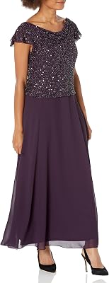 J Kara Womens Petite Long Beaded Cowl Neck Flutter Sleeve Dress