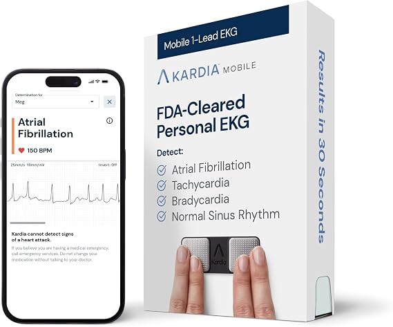 KardiaMobile 1-Lead EKG Monitor, Medical-Grade FDA-Cleared Personal Heart Monitor, Detects Normal, AFib & Arrhythmias, 30 Second Results, Works with Most Smartphones, HSA&FSA Eligible