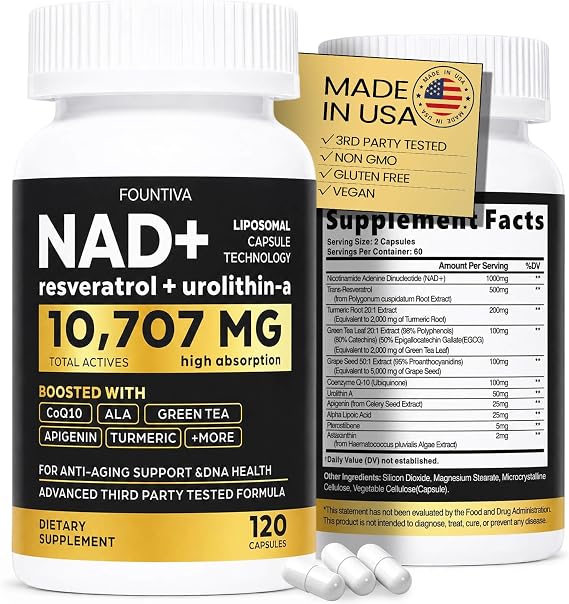 Liposomal NAD Supplement 10,707mg Extra Strength NMN Alternative + Green Tea for Women & Men w/Urolithin A, Resveratrol, CoQ10, Alpha Lipoic Acid