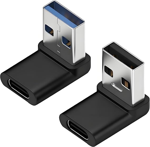 Right Angle USB A to C Adapter 90 Degree USB to USB-C Converter 2-Pack