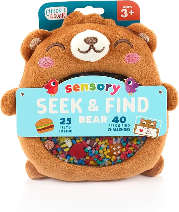 Chuckle & Roar Sensory Seek & Find Scavenger Hunt Bear Plush Travel Toy with Hidden Objects, 40 No-Reading Challenge Cards, Sensory Activity for Focus & Calm, Toddler Gift Ages 3+