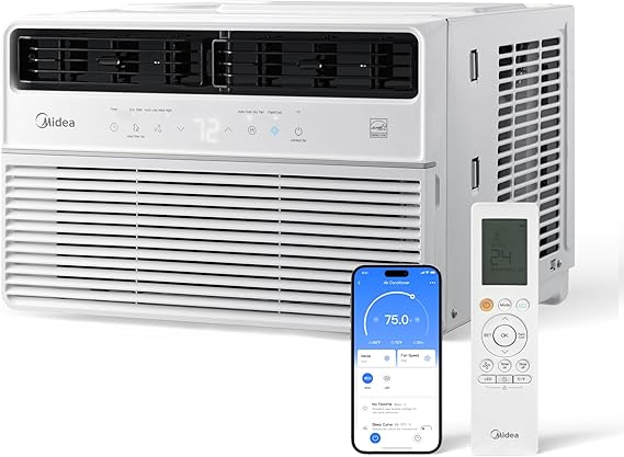 Midea 8,000 BTU Smart Inverter 115V Window Air Conditioner, 350 Sq Ft | Smart Control With App and Alexa Compatibility, Energy Saving Inverter Technology, Quiet, Remote control, Easy Installation