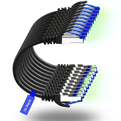Rapink Patch Cables Cat8 0.5ft (10 Pack) Slim, Cat 8 Ethernet Patch Cable 40G Support, Snagless Cat 8 Network Cable for Data Center, Flexiable Cat8 Ethernet Cables Black (10PC830-0.5)
