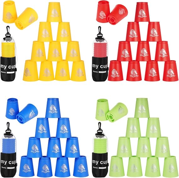 48 Pcs Horse Pattern Sport Stacking Cups, Speed Training Competitive Game, Robust Plastic Cups, Classic Family Game For All Ages, Red, Blue, Green, Yellow