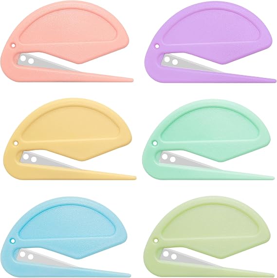 ZONICE 6 Pack Letter Openers in Macaron Colors - Concealed Blades | Stainless steel blades; ergonomic ABS grips; 6 Colors; compact envelope slitters for mail, bubble mailers, and package tape