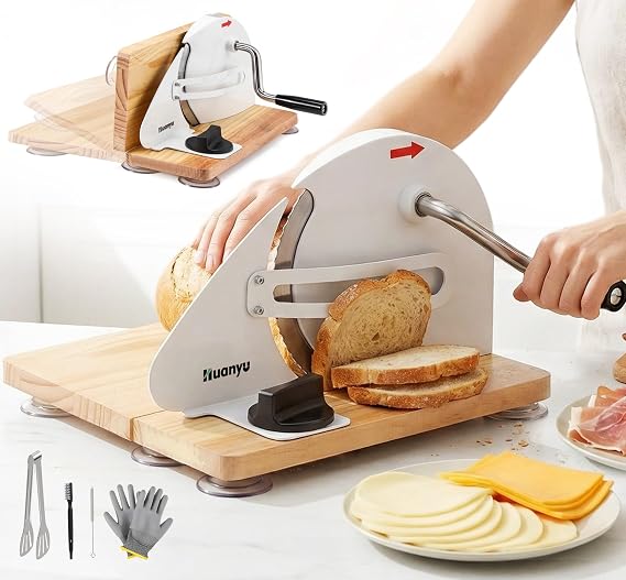 Huanyu Manual Bread Slicer Upgrade Foldable Adjustable Thickness White