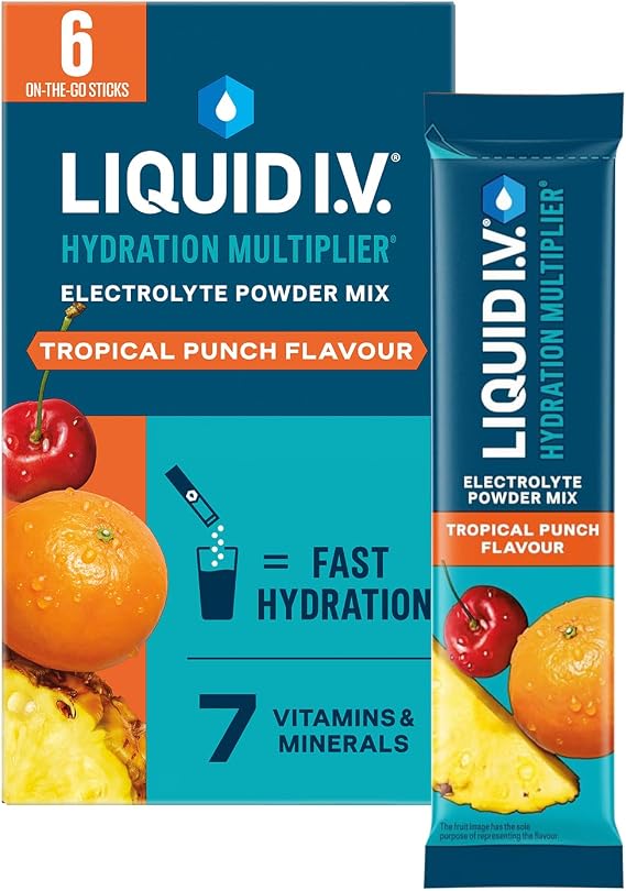Liquid I.V. Hydration Multiplier Electrolyte Mix, Tropical Punch, 6 Sticks