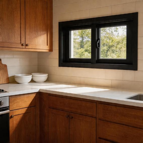 Wide Shed Window Horizontal Sliding Basement Windows Home Small Replacement Lockable Security Glass Mobile Concession Serving Door for Bathroom Chicken Coop Garage(Black,24"x15")