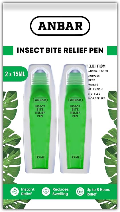 Anbar Bug Bite Relief Pen for Mosquitos, Wasps, Nettles, and Insects, 15 mL, Fast Acting Instant Relief, Deet Free, Gentle on Sensitive Skin, Anti-Itch Support for Kids and Adults (2)