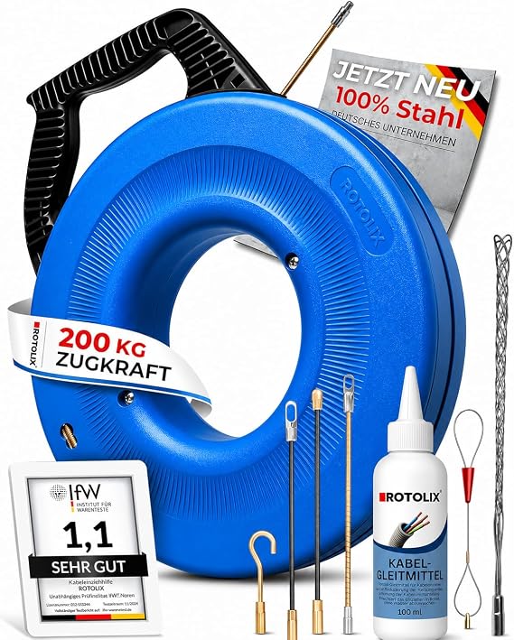 Cable Retraction Aid - Retractable Spiral 30 m Cable Retraction Aid for Empty Pipe with Premium Steel Rope & 200 kg Tensile Force Retraction Aid - Pull Wire for Electrical & Fibreglass