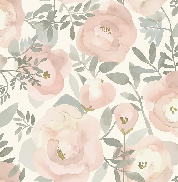 NuWallpaper Rose Peachy Keen Peel and Stick Wallpaper, Removable Wallpaper, 20.5 in x 18 ft