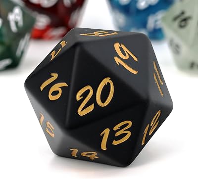Oversized Spindown D20s, TCGs and Wargaming, Baseball Sized - Available in a Variety of Colors Black