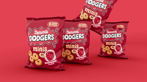 Jammie Dodgers Mini Multipack Raspberry Flavour, Christmas Snack Treat By Snackify | School Lunch box | Perfect Snack's for kids | Brithday gifts for kids 3-13 Years Boys & Girls ((20g x 24 bags))