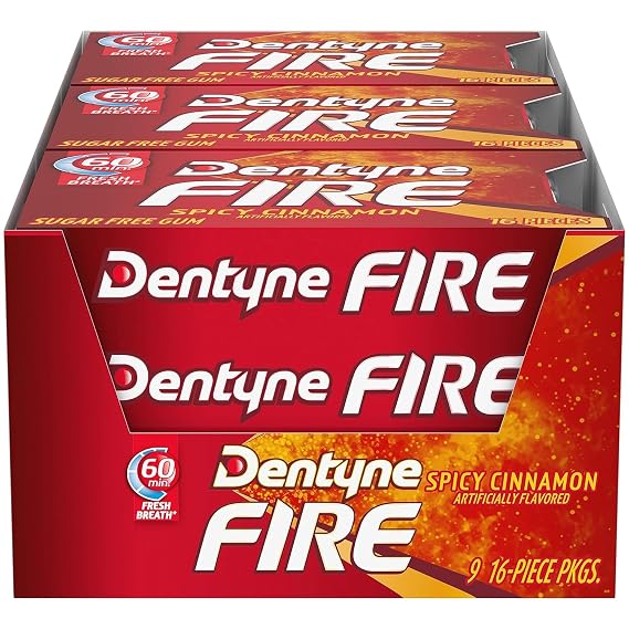Dentyne Fire Sugar-Free Gum (Spicy Cinnamon, 16 Piece, Pack of 9) - 3 Packs