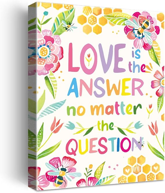 Inspirational Quotes Motto Framed Canvas Wall Art Gifts for Women Girls Friends Sister,Motivational Canvas Prints Framed Wall Art for Home bedroom Living Room Wall Decor-Love Is Answer No Matter The