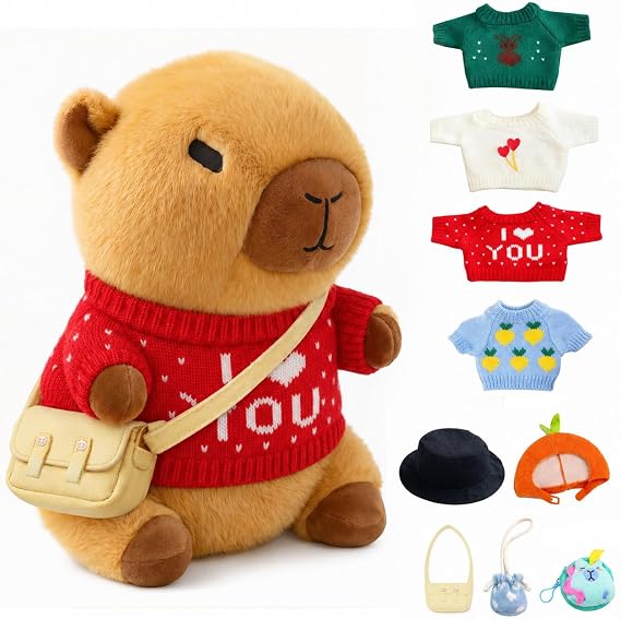 10Pcs Capybara Plush Toy Capybara Plush with 9 Clothes and Accessories Super Soft Capybara Stuffed Animal for Kids Girls Boys 10.2inch | Cute Capybara Stuffed Animal, 9 Clothes and Accessories, Dress Up Soft Plush Doll, Ideal Gift for Kids