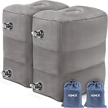 Inflatable Travel Foot Rest Pillow 2-Pack Adjustable Height Leg Pillow Fast Inflating Airplane Bed for Toddlers Footrest Pillow for Office, Airplane, Train, Cars, Home Grey