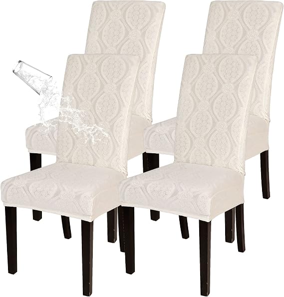 SearchI Water Repellent Dining Room Chair Cover,4 Pack,Beige Flower Pattern