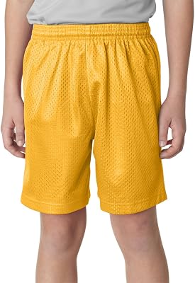 A4 Youth Six Inch Inseam Mesh Short, Large, Gold