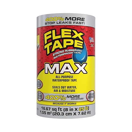 Flex Tape Strong Rubberized Waterproof Tape, Clear, 8 in x 25 ft, 1-Pack