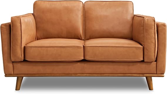 Valencia Artisan Full Leather Loveseat Sofa 66 - Pure Full Italian Nappa Leather Couch, Solid Wood Accent, Ultimate Comfort, Cognac Tan