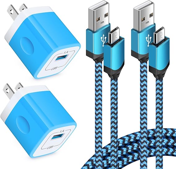Android Phone Charger Micro Cable,4-Pack Wall Plug 1A/5V Power Adapter Box