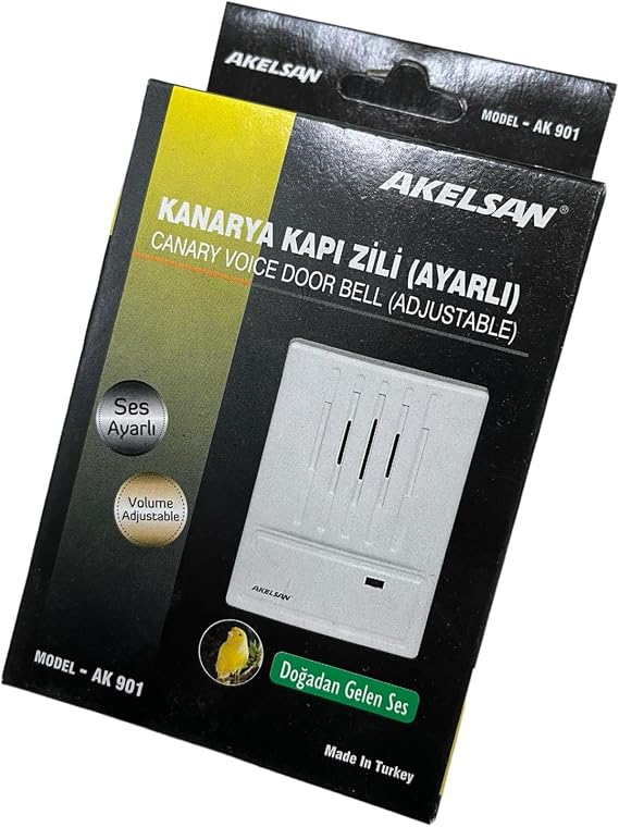 Akelsan AK-901 Kanarya Kapı Zili – Tek Sesli, AC 12-15V, 12V Zil Trafosu ile Uyumlu, Kompakt ve Dayanıklı Tasarım, Ev ve Ofis İçin