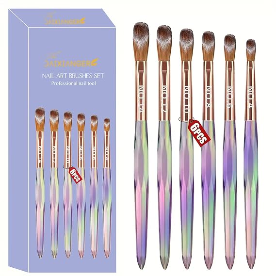 6PCS Acrylic Nail Brush Set, Size 4/6/8/10/12/14