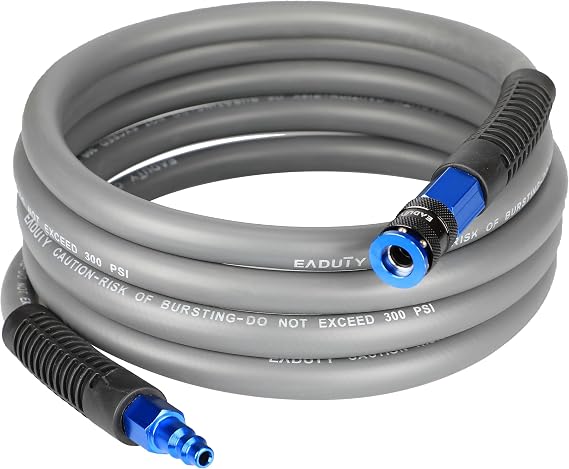 Hybrid Lead-in Air Hose 3/8 In. x 10 ft, Lightweight, Flexible, Durable Air Compressor Hose with Aluminum Universal Quick Coupler and Industrial Plug, Gray