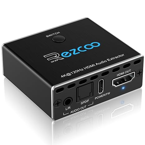 HDMI 2.1 Audio Extractor 4K 120Hz VRR ALLM ARC Audio Extractor Switch 2 IN 1 OUT VRR ALLM HDCP2.3 HDR10 Audio Converter SPDIF Optical 7.1/5.1CH,Stereo L/R Audio Breakout Dol