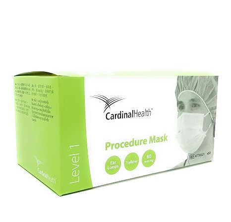 Cardinal Health AT70021 Secure-Gard Outer-Facing/Tissue Inner-Facing Procedure Mask with Earloop, Polypropylene, Yellow (Pack of 500)