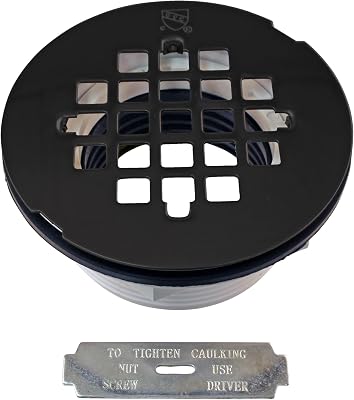 Westbrass D206P-62 2 No-Caulk PVC Compression Shower Drain with 4-14 Round Grid Cover, Matte Black