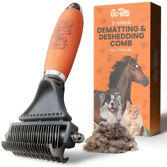 2-in-1 Deshedding & Dematting Comb & Grooming Brush for Dogs & Cats | Double-Sided Dog Rake for Shedding, Pet Deshedding Brush, Undercoat Mat Dematting Tool for Long Haired Cats, Grooming Matting