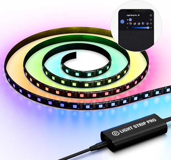 Elgato Light Strip Pro, Addressable RGB LED Light Strip | 16 million colors, AI scene generation via text prompts, Adjustable speed and direction, Magnetic mount, App controlled